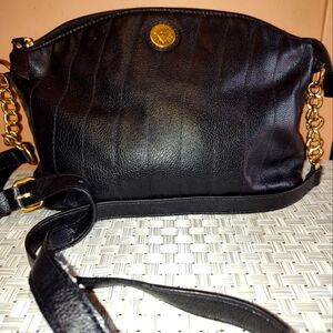 Elegant Black Leather Shoulder Bag Ann Klein